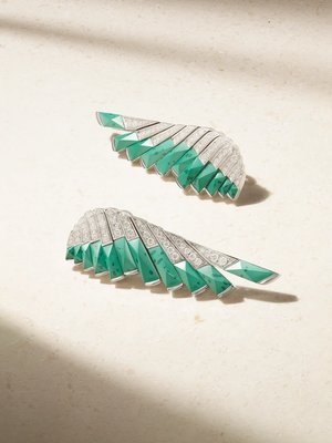 Серьги Wings из белого золота 18 карат с малахитом и бриллиантами