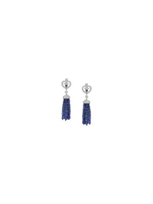 Серьги Fabergé Imperiale с кисточкой из белого золота с бриллиантами и синими сапфирами - 1030EA1837