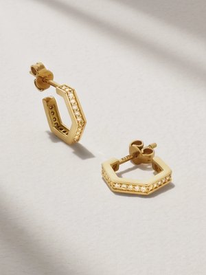 Маленькие шестигранные серьги-кольца из золота 18 карат с бриллиантами