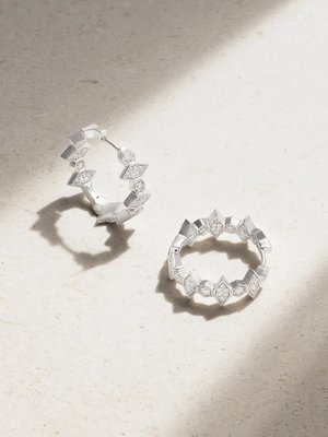 Серьги-кольца из белого золота 18 карат с бриллиантами, большие, в форме шестиугольника