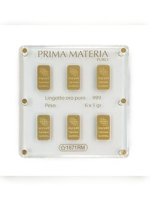 PRIMA MATERIA Блистер 6 слитков чистого золота 999 пробы (24 карата) по 1 грамму - PMG6GR