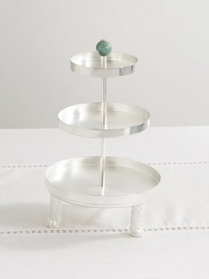 Серебряное блюдо для торта с яшмой