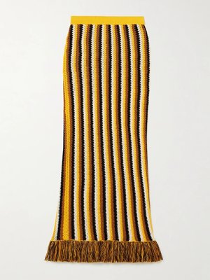 Длинная хлопковая вязаная крючком юбка в полоску с бахромой Misti