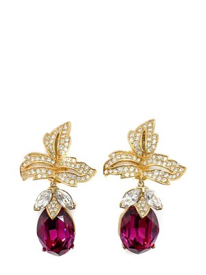 Vintage Ciner Hot Pink Crystal Floral Earrings 1980s