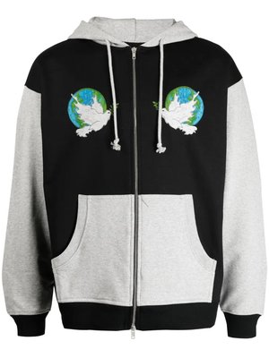 Appliqué-details colour-block cotton jacket