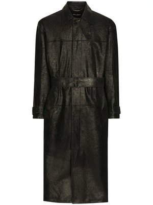 Кожаное пальто с поясом