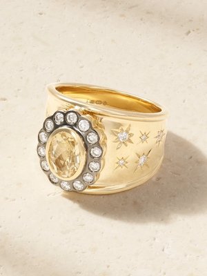 Кольцо Lexi Cigar Band из 14-каратного золота с цитрином и бриллиантами