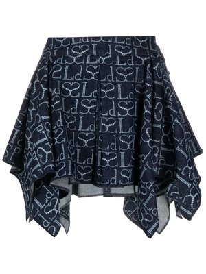 Monogram-pattern asymmetric miniskirt