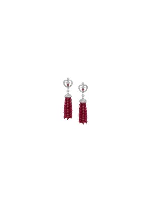 Серьги FABERGÉ IMPERIALE IMPÉRATRICE из белого золота с бриллиантом и кистями из рубинов - 1030EA1836