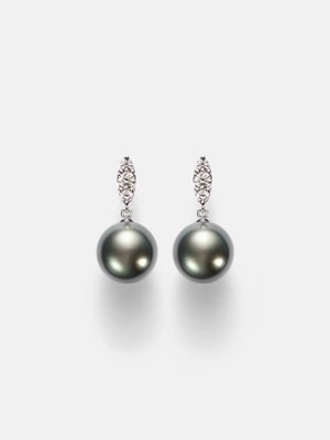 Серьги-капли Mikimoto из белого золота 18 карат с жемчугом и бриллиантами.
