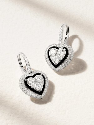Серьги-кольца Heart из 18-каратного белого золота с бриллиантами и эмалью