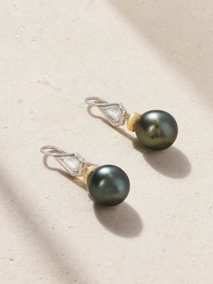 Серьги из золота 18 карат, платины, с бриллиантами и жемчугом