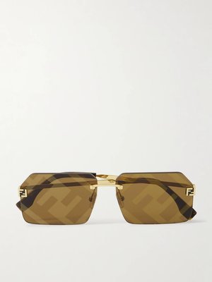Солнцезащитные очки Fendi Sky без оправы с прямоугольной формой и золотистым покрытием
