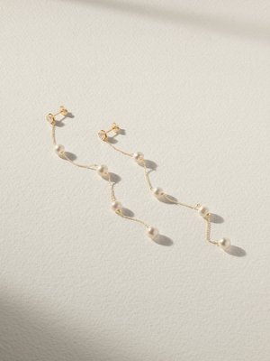 Серьги из золота 14 карат с бриллиантами и жемчугом