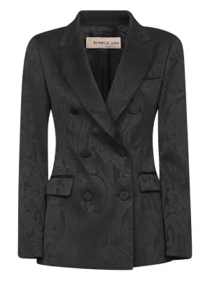 Двубортный пиджак с цветочной аппликацией