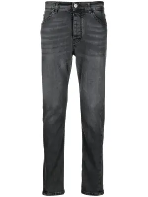 Джинсы с эффектом потертости и логотипом