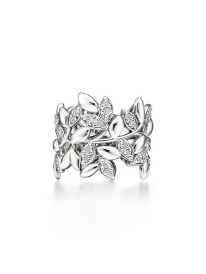 Кольцо-полоса "Оливковый лист" из белого золота с бриллиантами