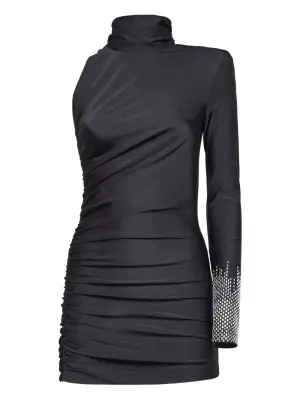 Платье на одно плечо с драпировкой и стразами