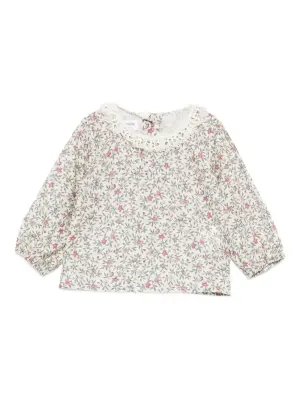 Блузка с цветочным принтом и кружевной отделкой