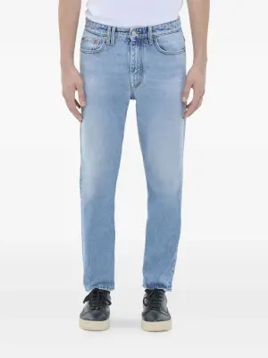 Джинсы с бахромой и нашивкой-логотипом