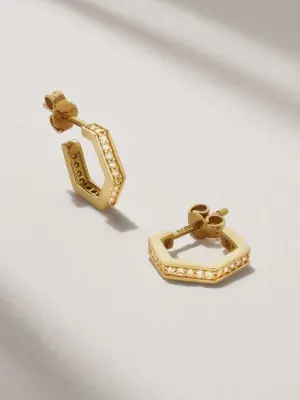 Маленькие шестигранные серьги-кольца из золота 18 карат с бриллиантами