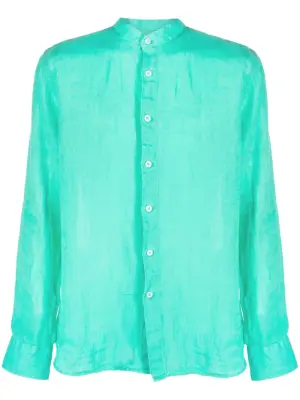 Льняная рубашка с воротником-стойкой