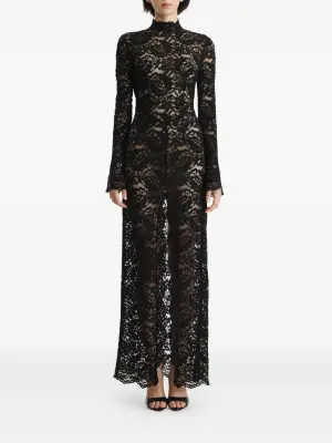 Кружевное платье макси с высоким воротником
