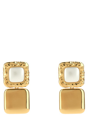 Серьги «Мраморно-золотые с ярусами и жемчугом»