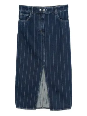 джинсовая юбка миди в полоску