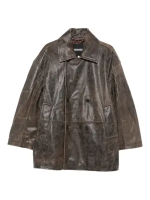 Двубортное кожаное пальто