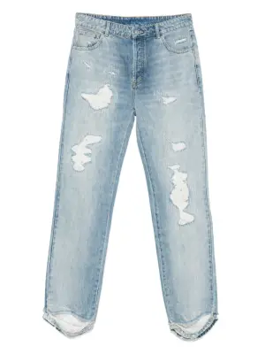 Прямые джинсы с эффектом потертости