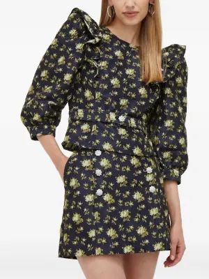 Блузка с цветочным принтом и объемными плечами