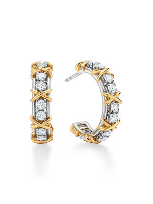 Серьги-кольца из платины и желтого золота с бриллиантами