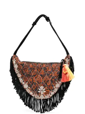 Стеганая сумка на плечо с бахромой