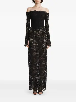 Кружевное платье миди с открытыми плечами