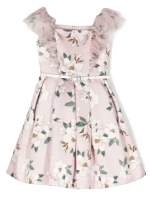 Платье с поясом и цветочным принтом