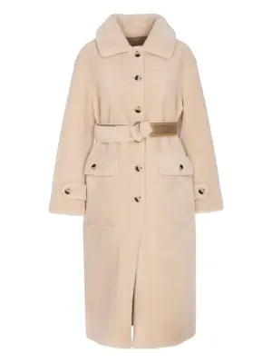 Пальто с поясом из искусственного меха