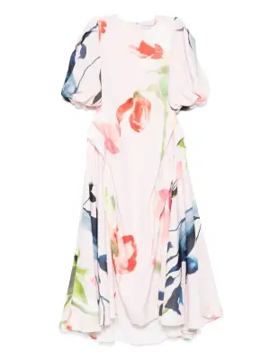 Платье миди с цветочным принтом и объемными рукавами