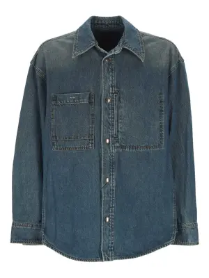 Джинсовая рубашка с цветочным принтом