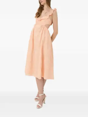 Платье миди с оборками и вырезами