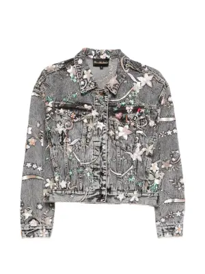 Жакет на пуговицах с цветочной аппликацией