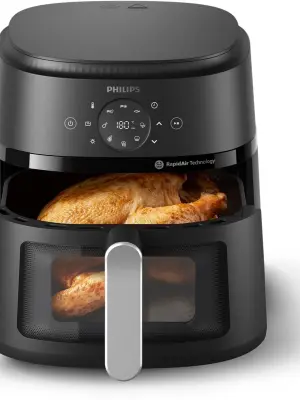 Фритюрница без масла Philips Airfryer NA231/00 с окошком для приготовления, черно-серебристая, серия 2000, 6.2 л