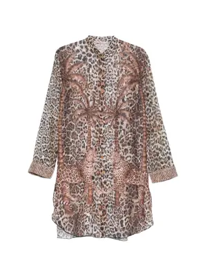 Платье-рубашка с принтом "пальмы и животные"