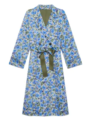 Двубортное пальто с цветочным принтом