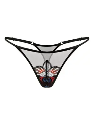Сетчатые трусы-стринги с вышивкой