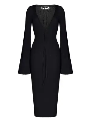 Платье миди с расклешенными рукавами и шнуровкой