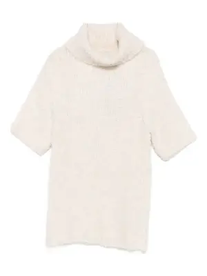 Трикотажный топ с высоким воротником и короткими рукавами