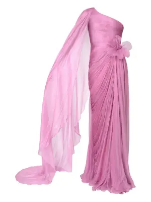 Плиссированное платье макси на одно плечо