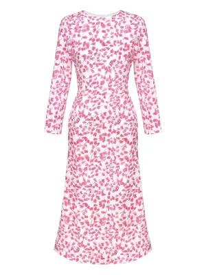 Платье миди с цветочным принтом и длинными рукавами