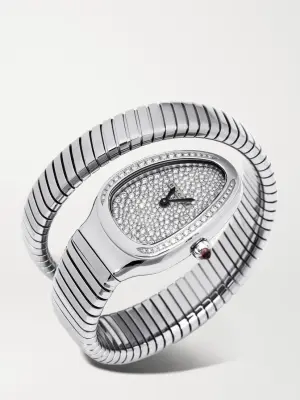 Часы Bulgari Serpenti 35 мм из нержавеющей стали с бриллиантами